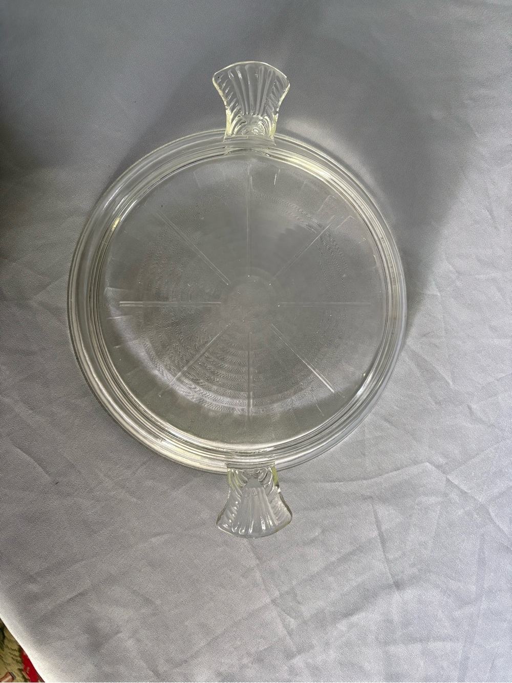 Vintage Fire King Clear Glass Radiated Ribbed With Winged Handles Hot Trivet